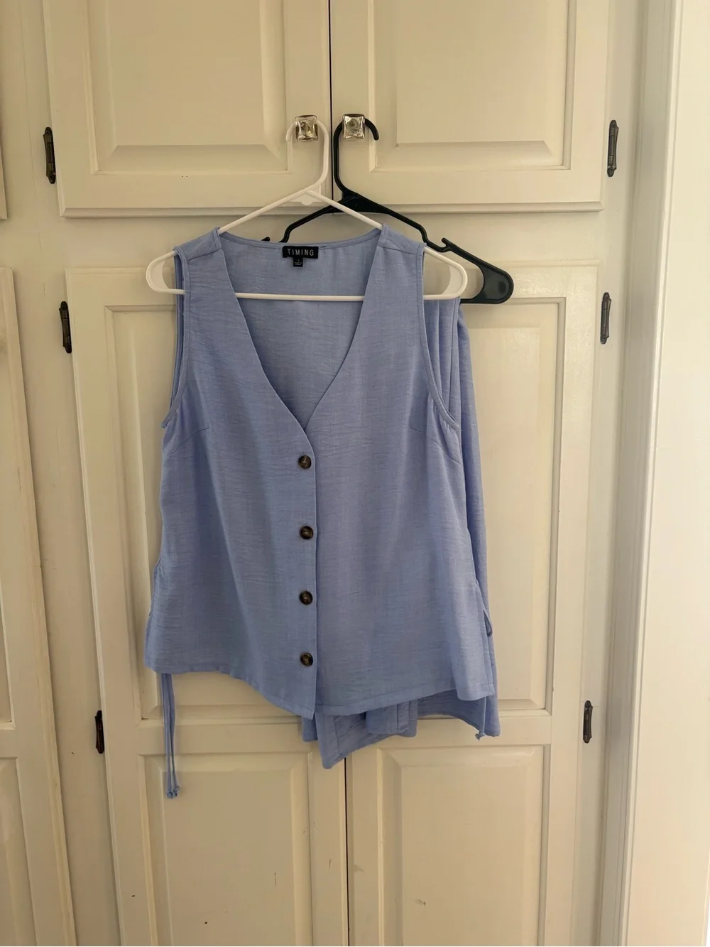 Light Blue Button-Front Wrap Tank and Pants Matching Set